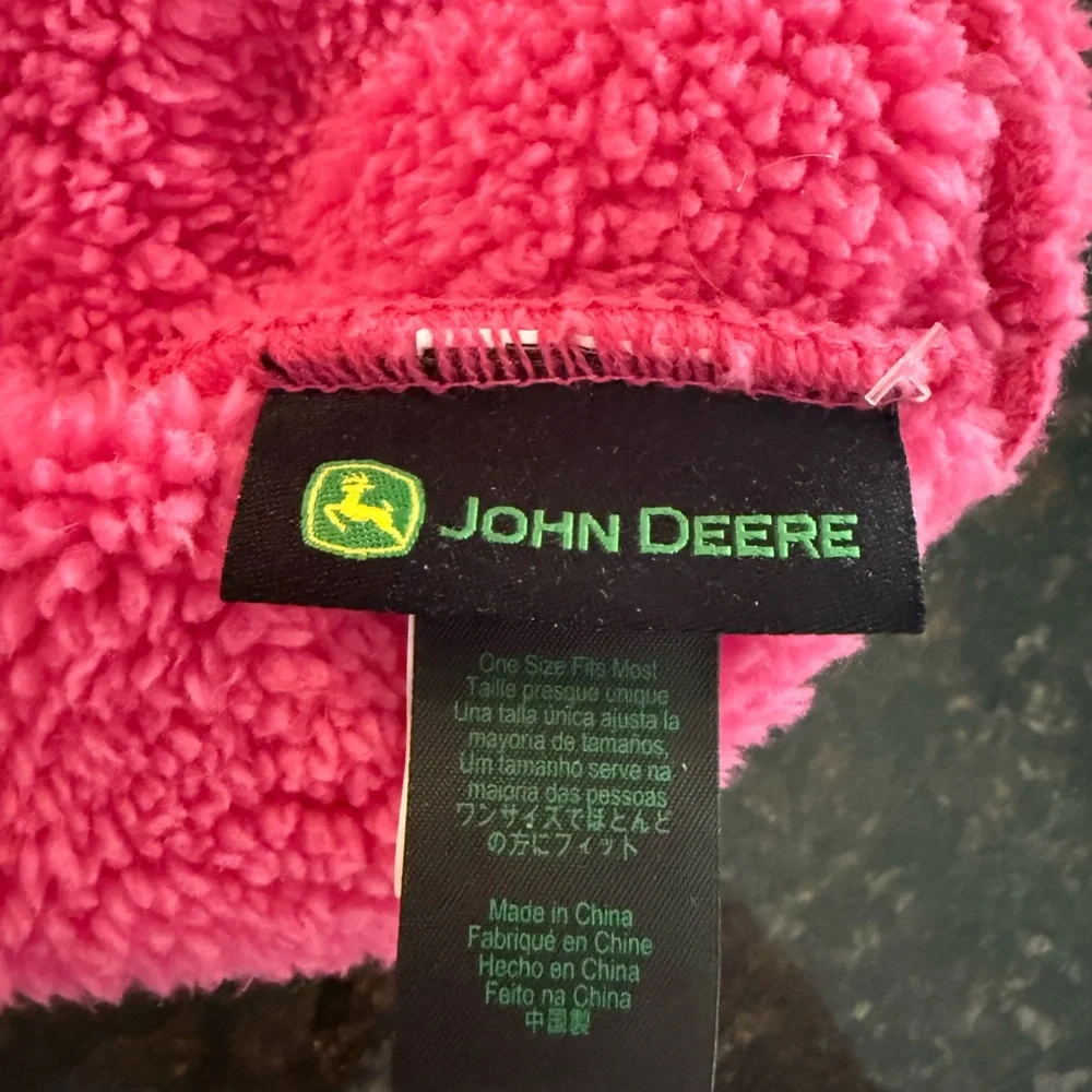 John Deere Pink Plush Toddler Winter Hat with Easr